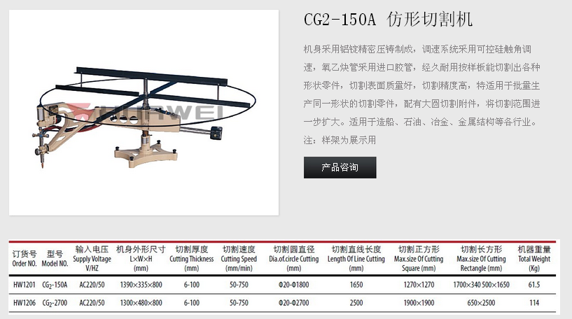 上海华威CG2-150A 仿形切割机