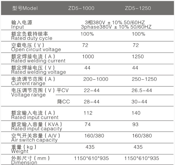 焊研威达ZD5-1000弧焊电源